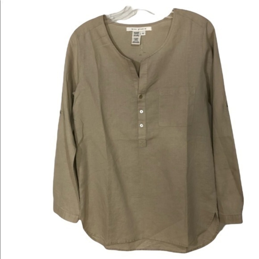 Max Studio Beige Linen Blend  Long Sleeve Tunic   New Small